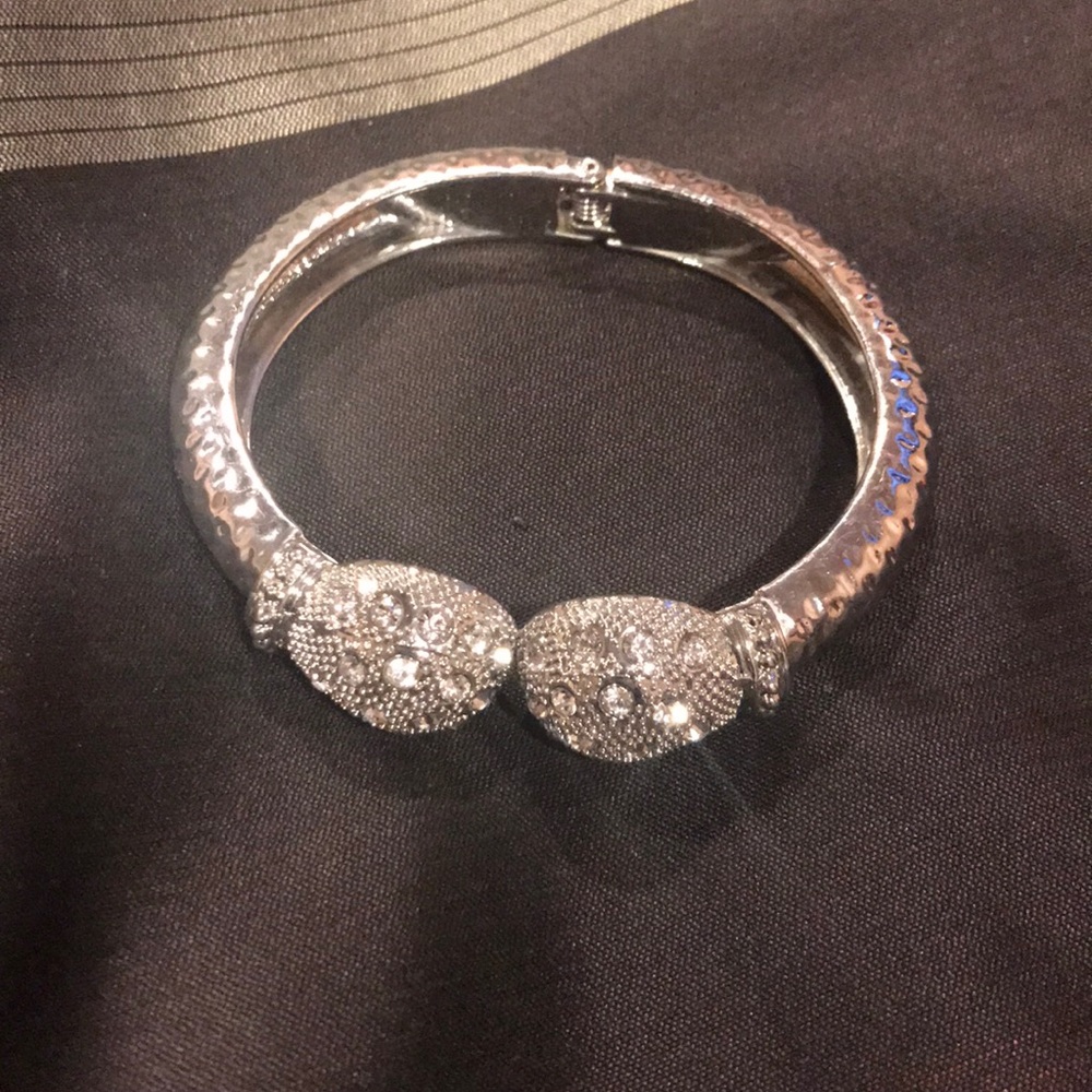 Silver bracelet with rhinestones